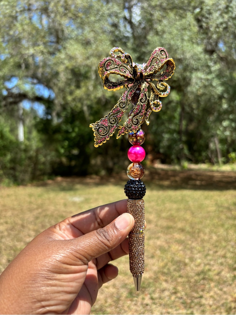 Handcrafted Beaded Pen with Fancy Rhinestone Bow